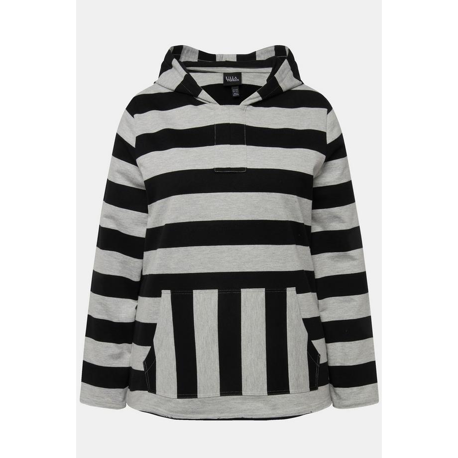 Ulla Popken Sweat à capuche rayé manches longues avec poche kangourou  