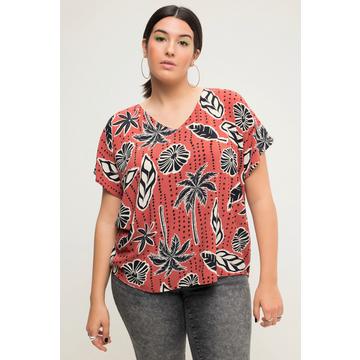 Blusenshirt, oversized, Palmen Print, V-Ausschnitt