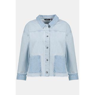 Ulla Popken  Jeansjacke, Fransensaum, kurze Form, zweifarbig 