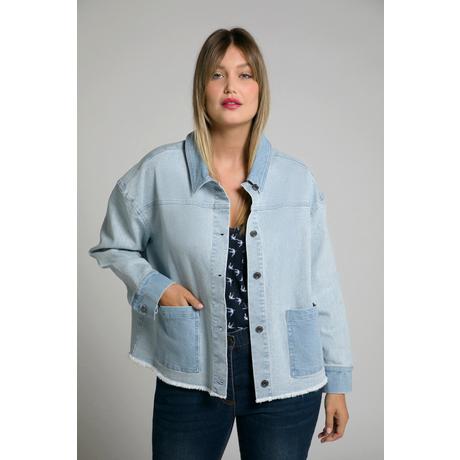 Ulla Popken  Jeansjacke, Fransensaum, kurze Form, zweifarbig 