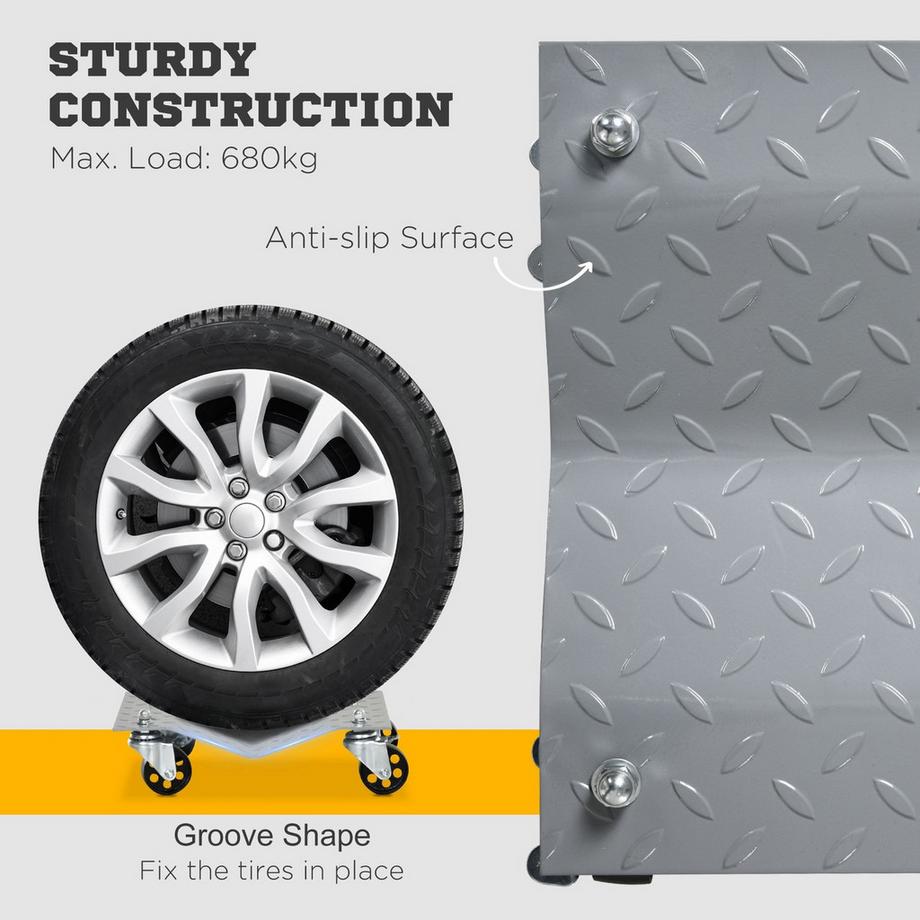 Northio  Rangierheber 2 Stück, Rangierhilfe Für Reifenwechsel, Wagenheber Mit 4 Rollen, Grau, 40,5X30X13,5Cm 