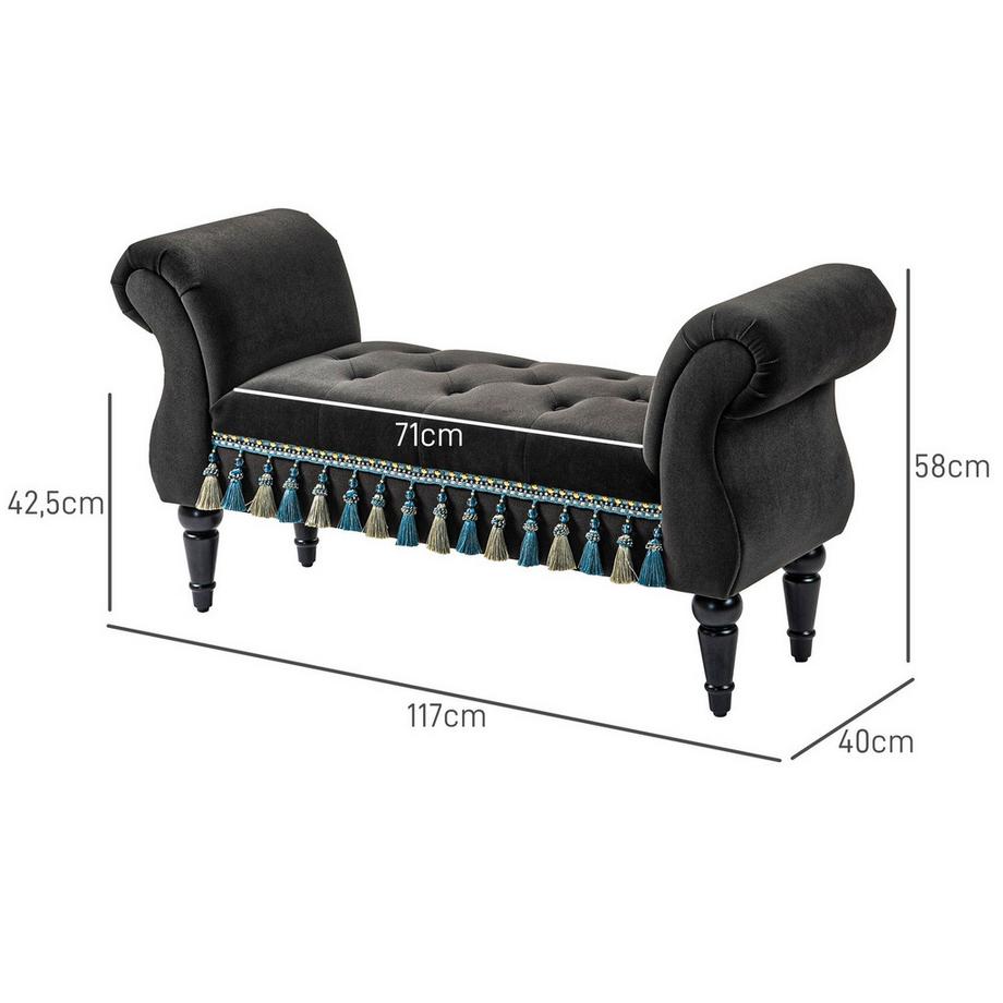 Northio Panca imbottita per camera da letto, con spazio per riporre oggetti, braccioli, gambe in legno, design vintage, aspetto velluto, portata 150 kg, 117x4 x58 cm, grigio scuro  