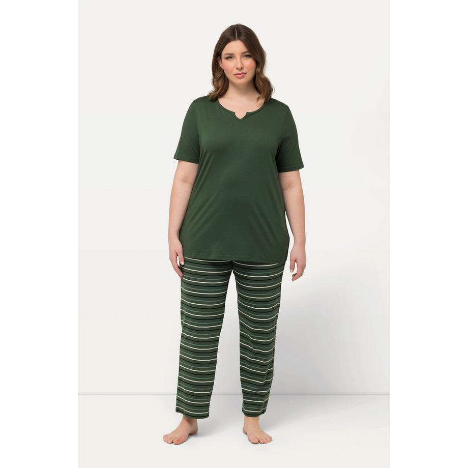 Ulla Popken Pigiama righe scollo a tunica mezze maniche  