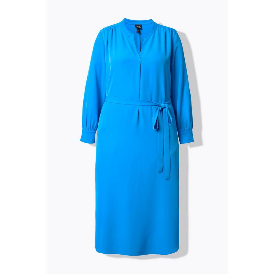 Ulla Popken Midi V-Ausschnitt Bindegürtel Langarm Kleid  