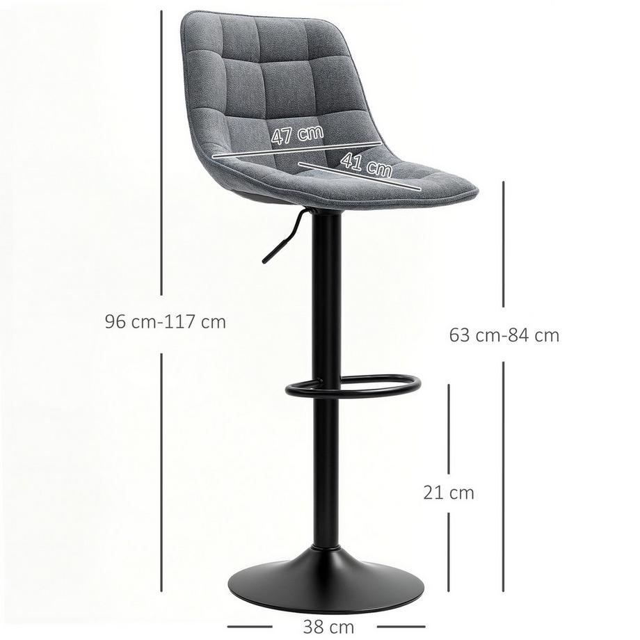 Northio Set di 2 sgabelli da bar, sedia da bar imbottita con schienale, struttura in acciaio, effetto ciniglia, sedie da cucina regolabili in altezza con poggiapiedi, ruotabili a 360°, sgabello alto per cucina, soggiorno, grigio scuro  