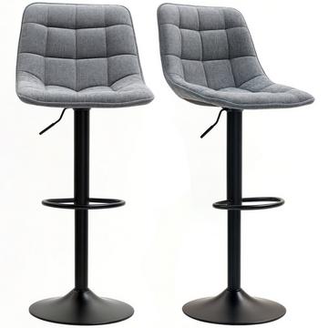 Barhocker 2er-Set, Gepolstert Barstuhl mit Lehne, Stahlgestell, Chenille-Optik, Höhenverstellbare Küchenstühle mit Fußstütze 360° Drehbar Tresenhocker für Küche, Wohnzimmer Dunkelgrau