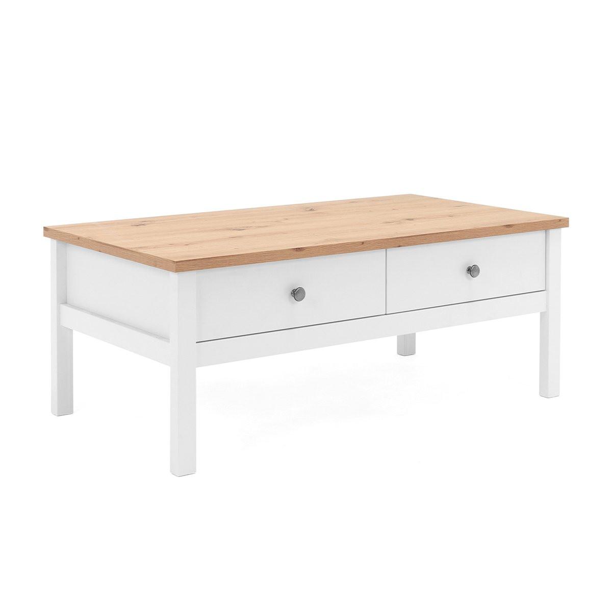 Calicosy Couchtisch mit 2 Schubladen L100 cm - Dekor Weiß - Bergen  