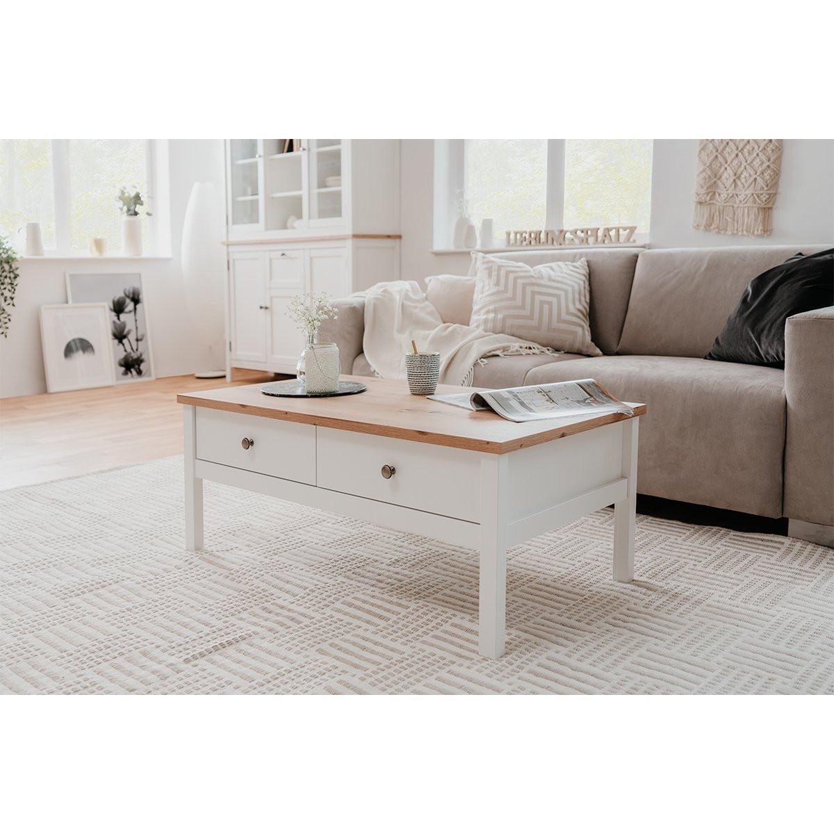 Calicosy Table Basse 2 tiroirs L100 cm - Décor Blanc - BERGEN  