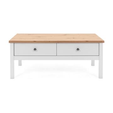 Tavolino 2 cassetti L100 cm - Decorazione bianco e legno