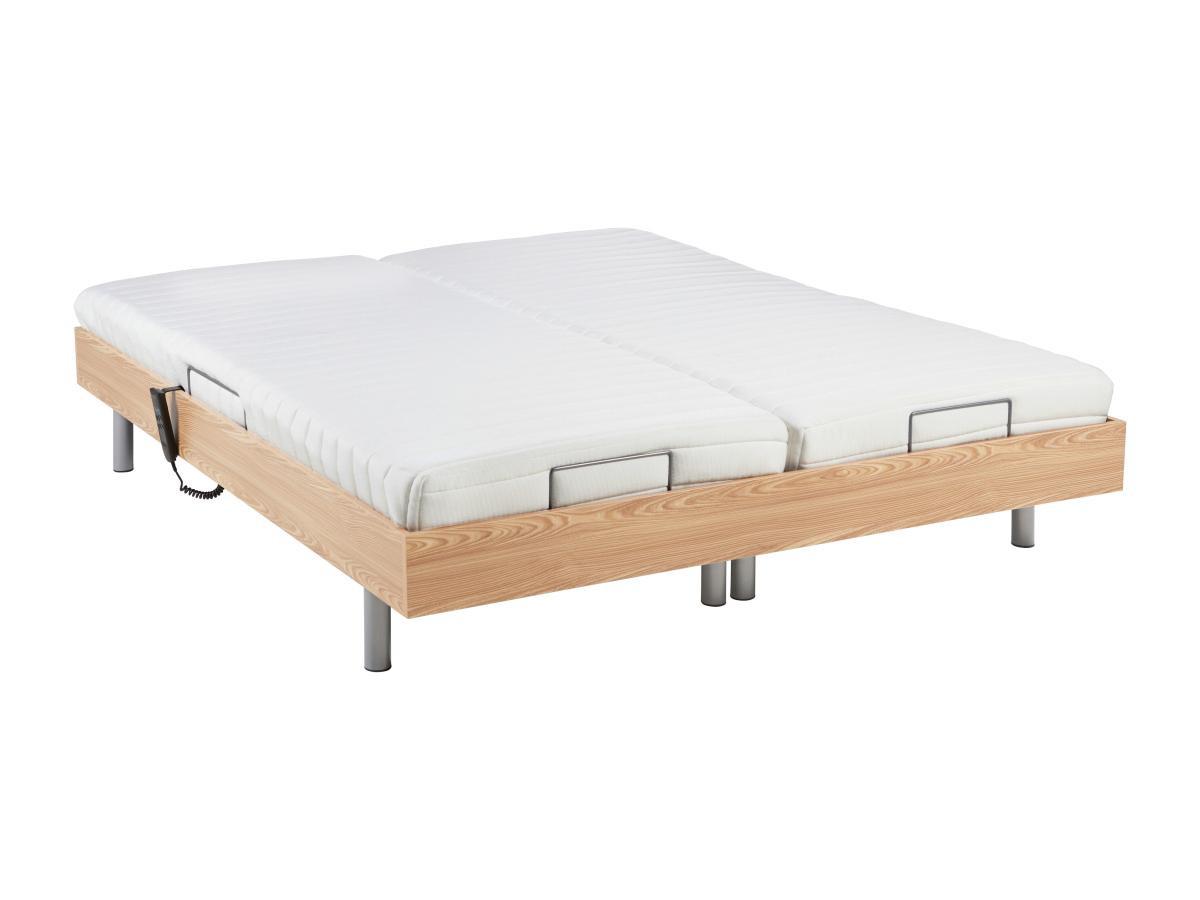 DREAMEA Lit électrique relaxation tout plots matelas latex CASSIOPEE III de DREAMEA moteurs OKIN 2 chêne  