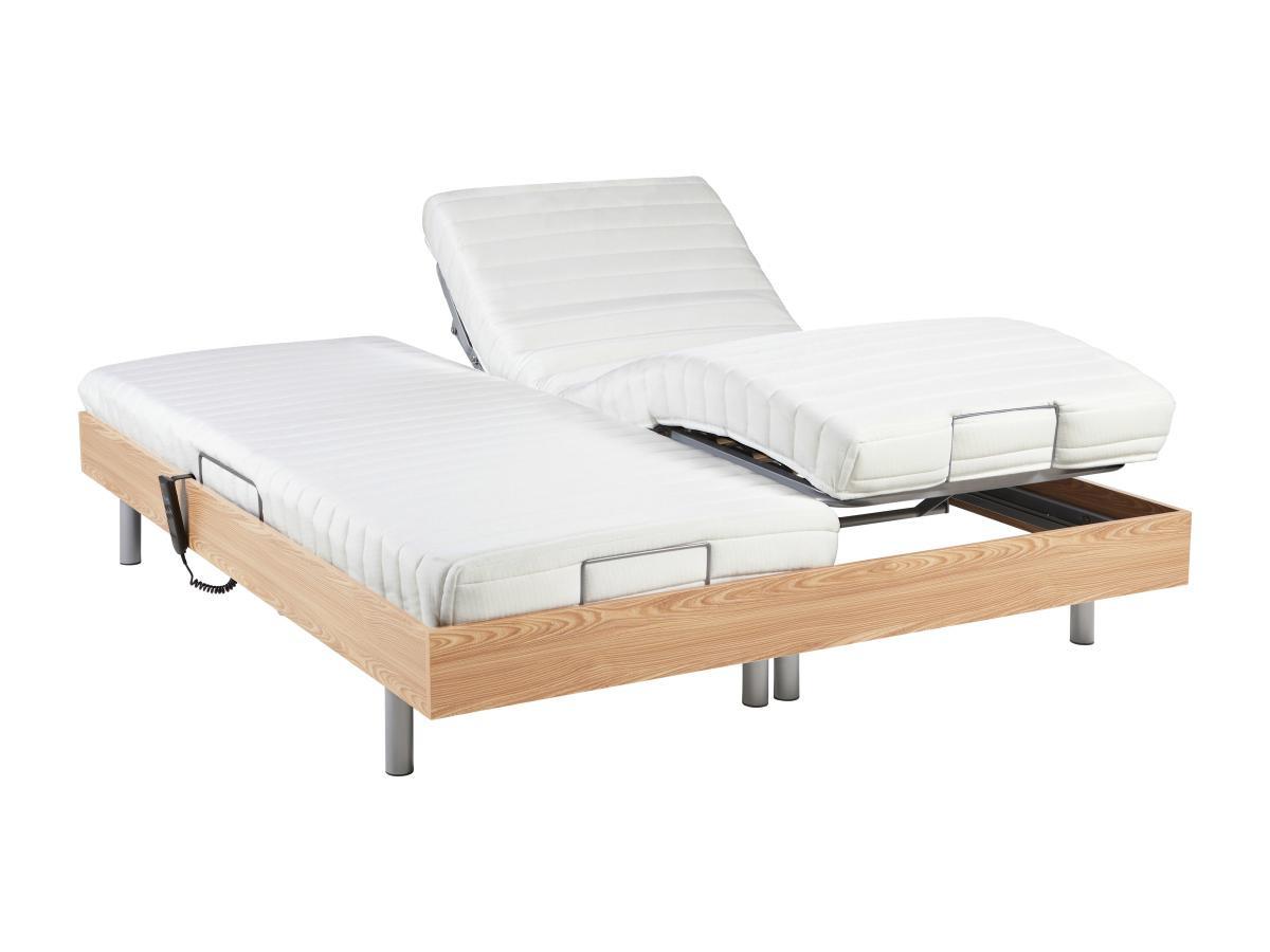 DREAMEA Lit électrique relaxation tout plots matelas latex CASSIOPEE III de DREAMEA moteurs OKIN 2 chêne  