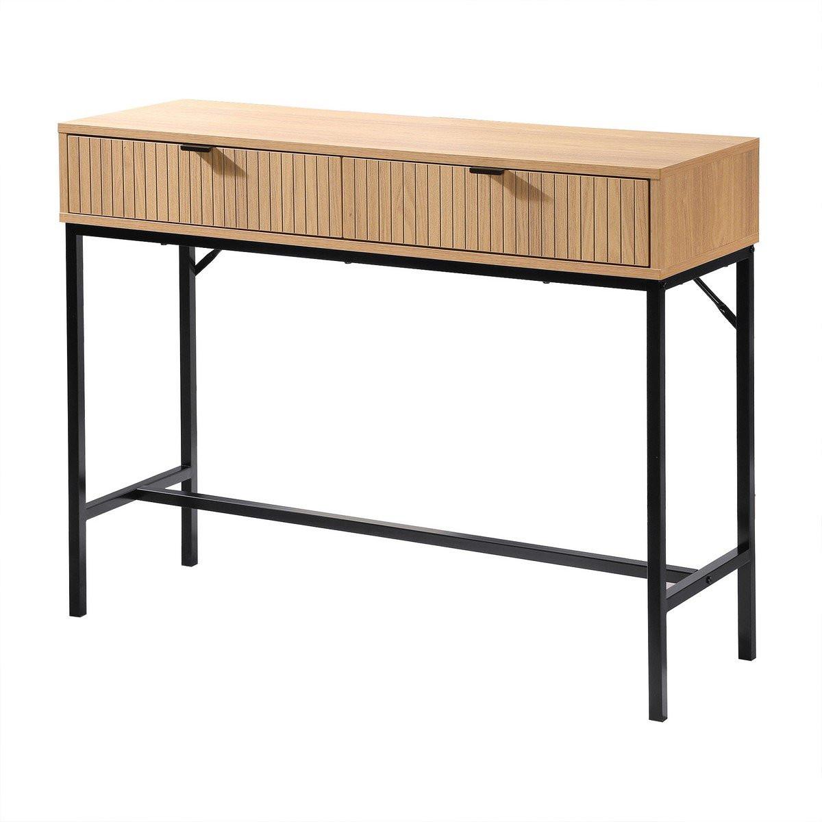 Calicosy Console 2 Cassetti Frontale Effetto Legno a Scanalature - L100 cm  