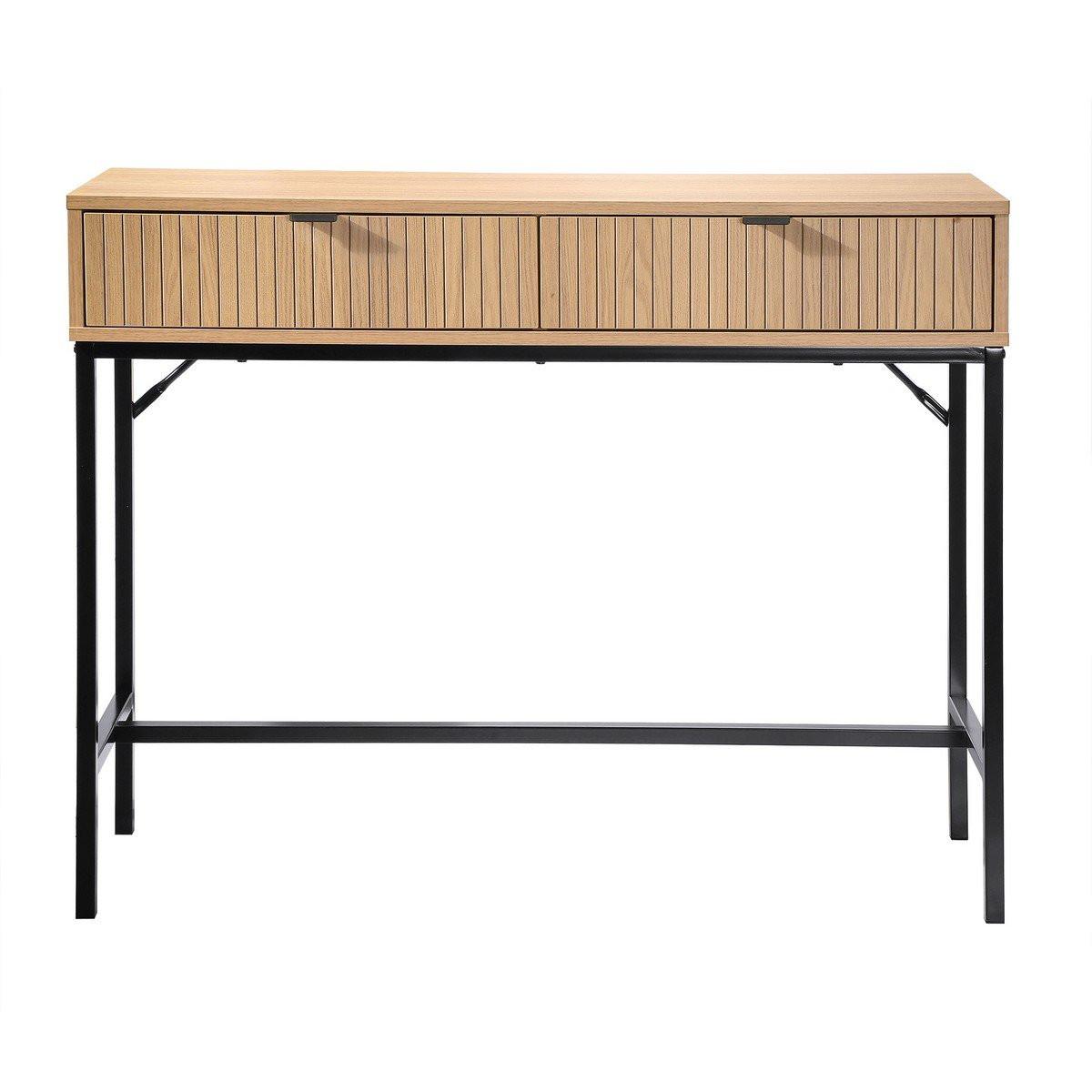 Calicosy Console 2 Cassetti Frontale Effetto Legno a Scanalature - L100 cm  