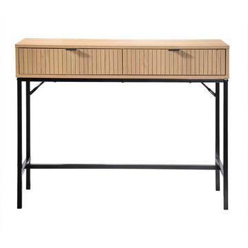 Console 2 Tiroirs Façade Effet Bois Rainuré L100 x H80 cm - TARA