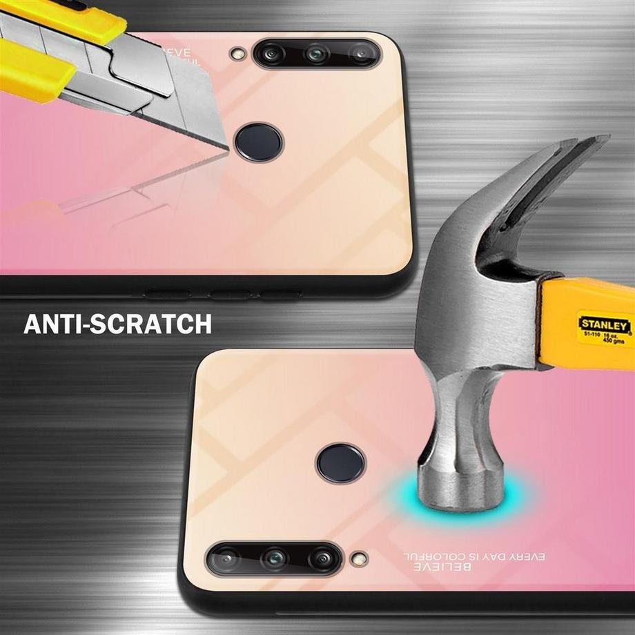 Cadorabo  Housse compatible avec Huawei P40 LITE E - Coque de protection bicolore en silicone TPU et dos en verre trempé 