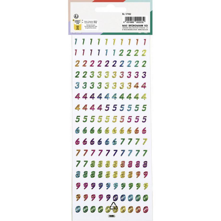 Folia Holo-Sticker ABC & 123 2 Blatt/312 Stück  