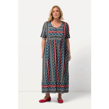 Jerseykleid, Bordüre, A-Linie, Rundhals, Halbarm