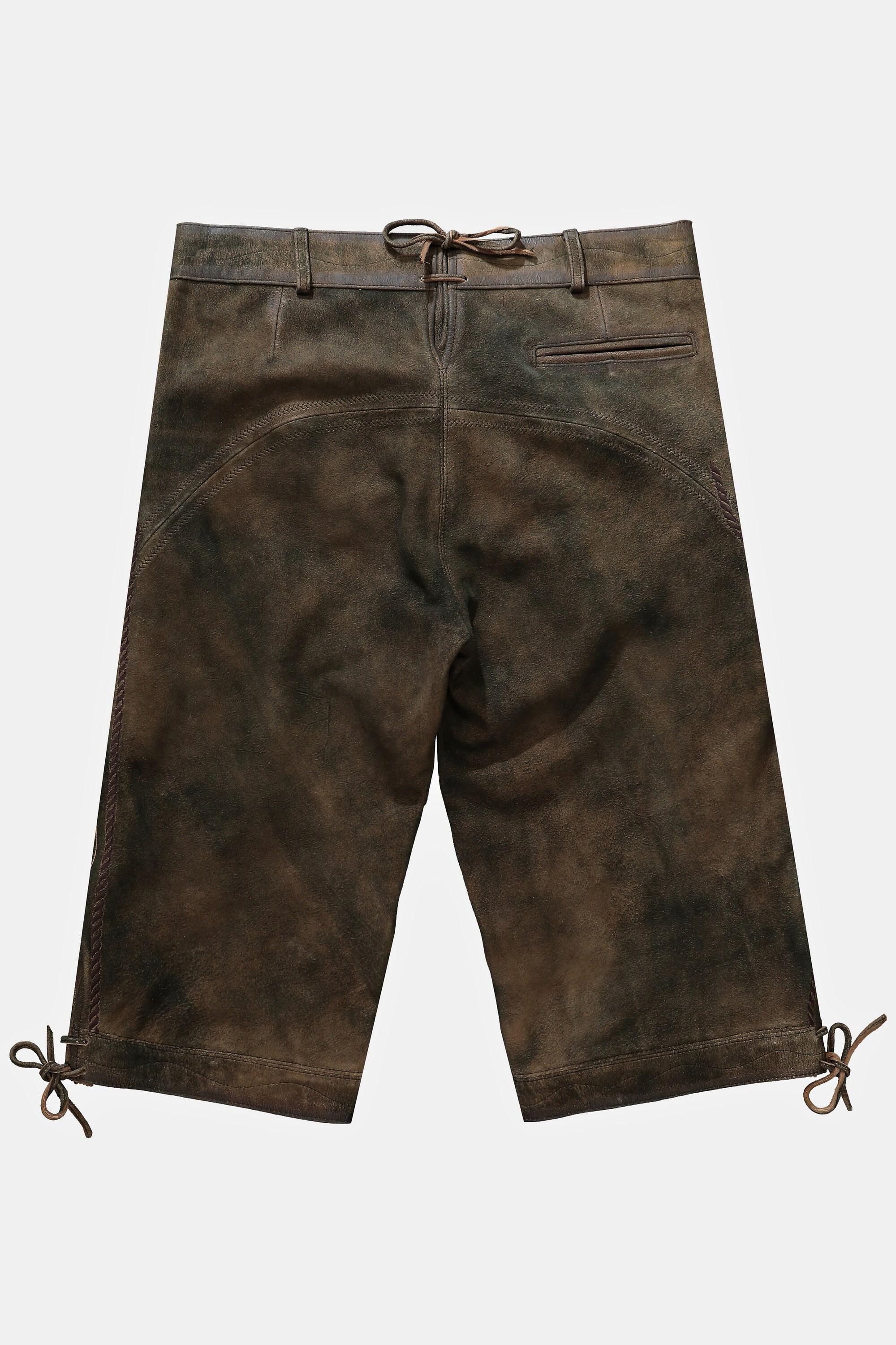 JP1880  Lederhosen a 3/4 in tradizionale stile Tracht in pelle scamosciata di capra con ricami tradizionali 