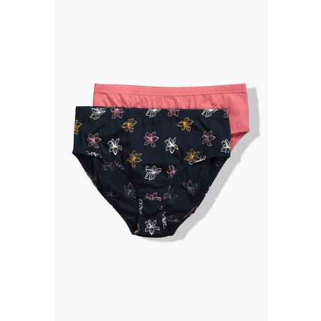 Ulla Popken  Slips, 2er-Pack, Blüten/uni, Biobaumwolle 