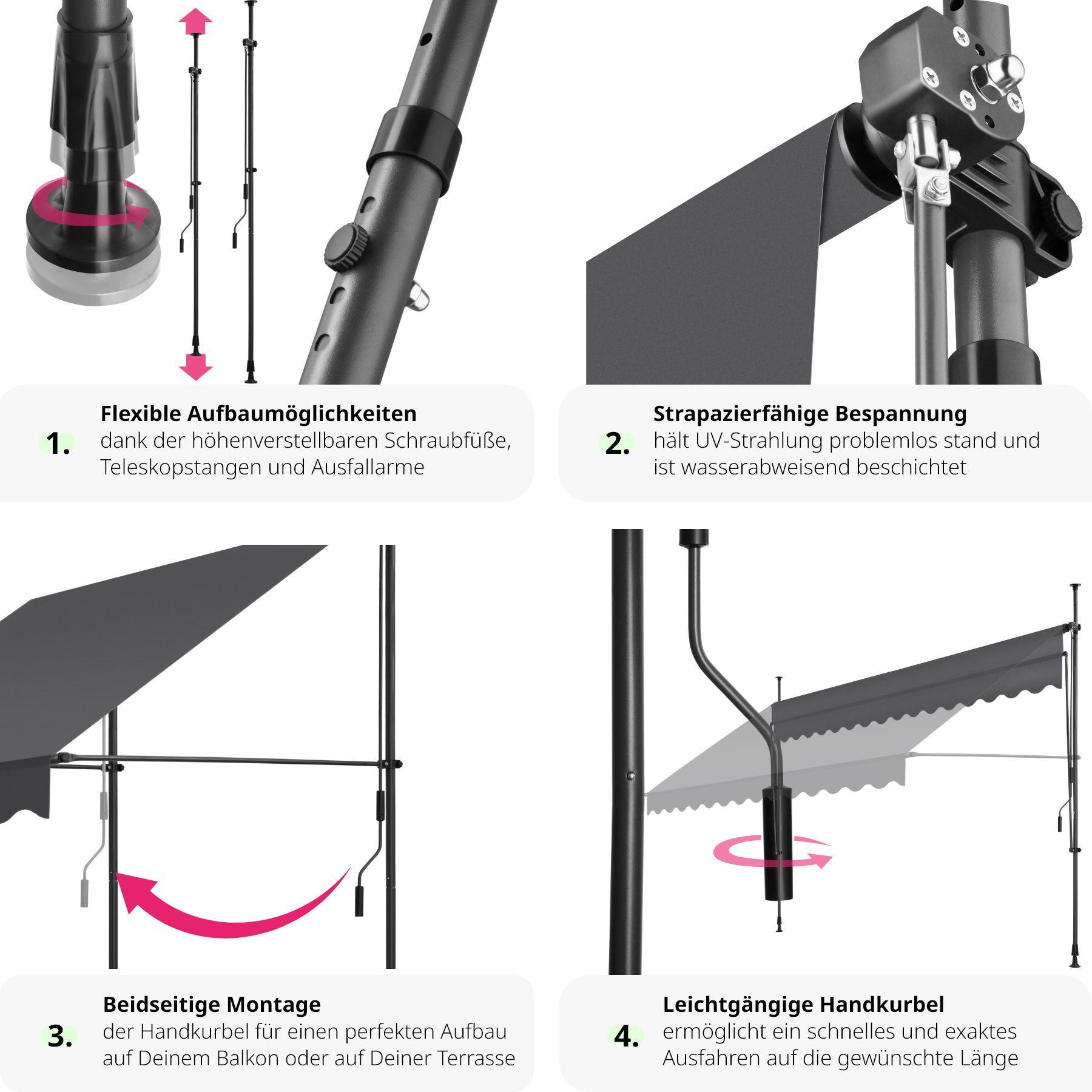 Tectake Tenda a morsetto con manovella, altezza regolabile  