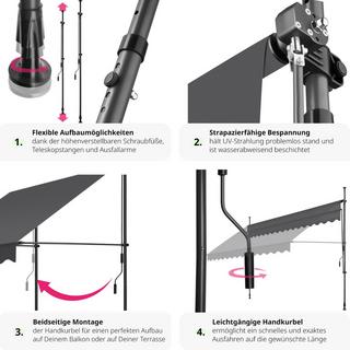 Tectake Tenda a morsetto con manovella, altezza regolabile  