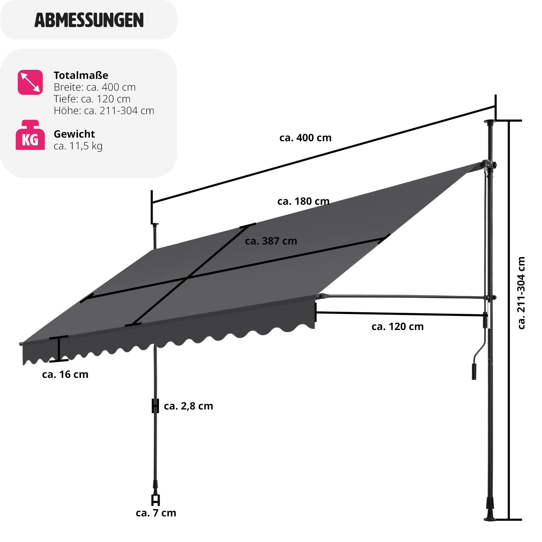 Tectake Tenda a morsetto con manovella, altezza regolabile  