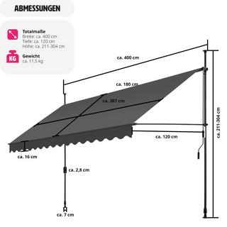 Tectake Tenda a morsetto con manovella, altezza regolabile  