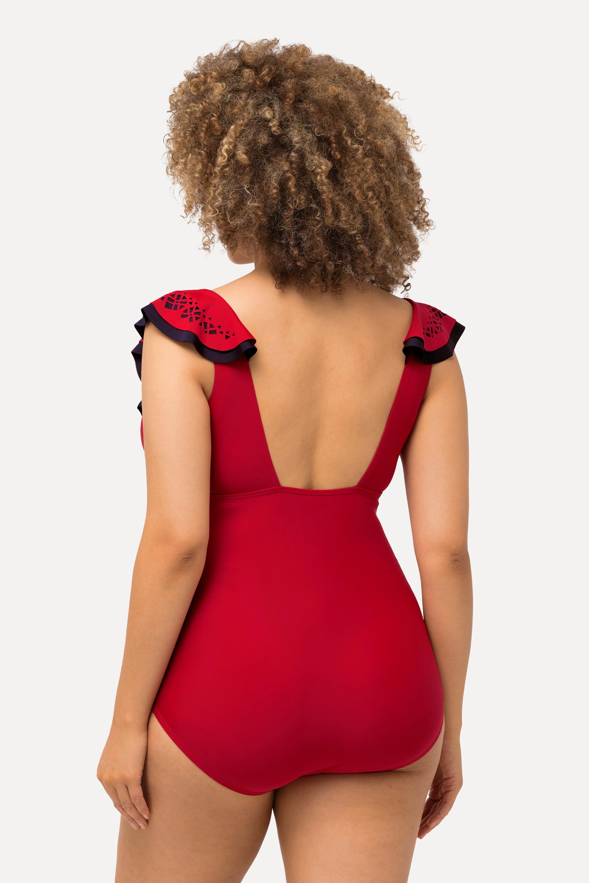 Ulla Popken Costume da bagno Volant Taglio laser Scollo a V Coppe morbide  