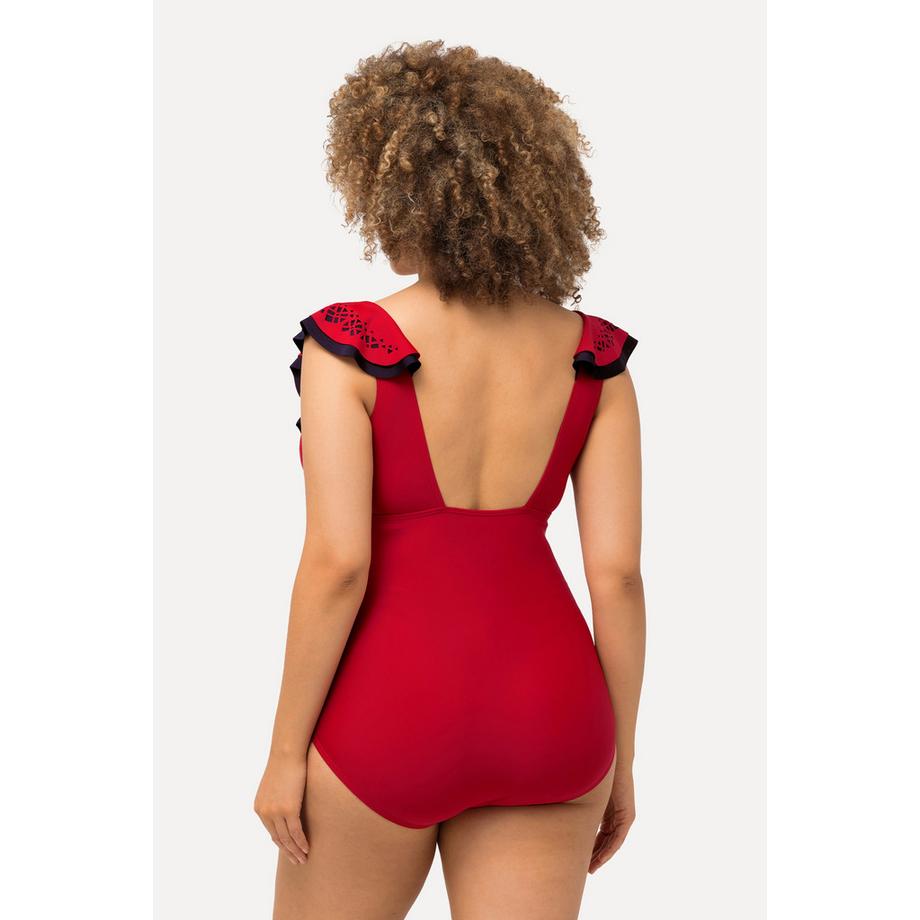 Ulla Popken Badeanzug Volants Lasercut V-Ausschnitt Softcups  