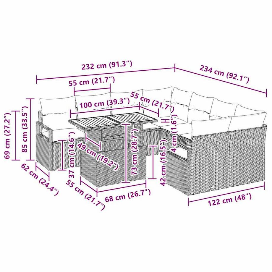 VidaXL Garten-sofa-set poly-rattan  