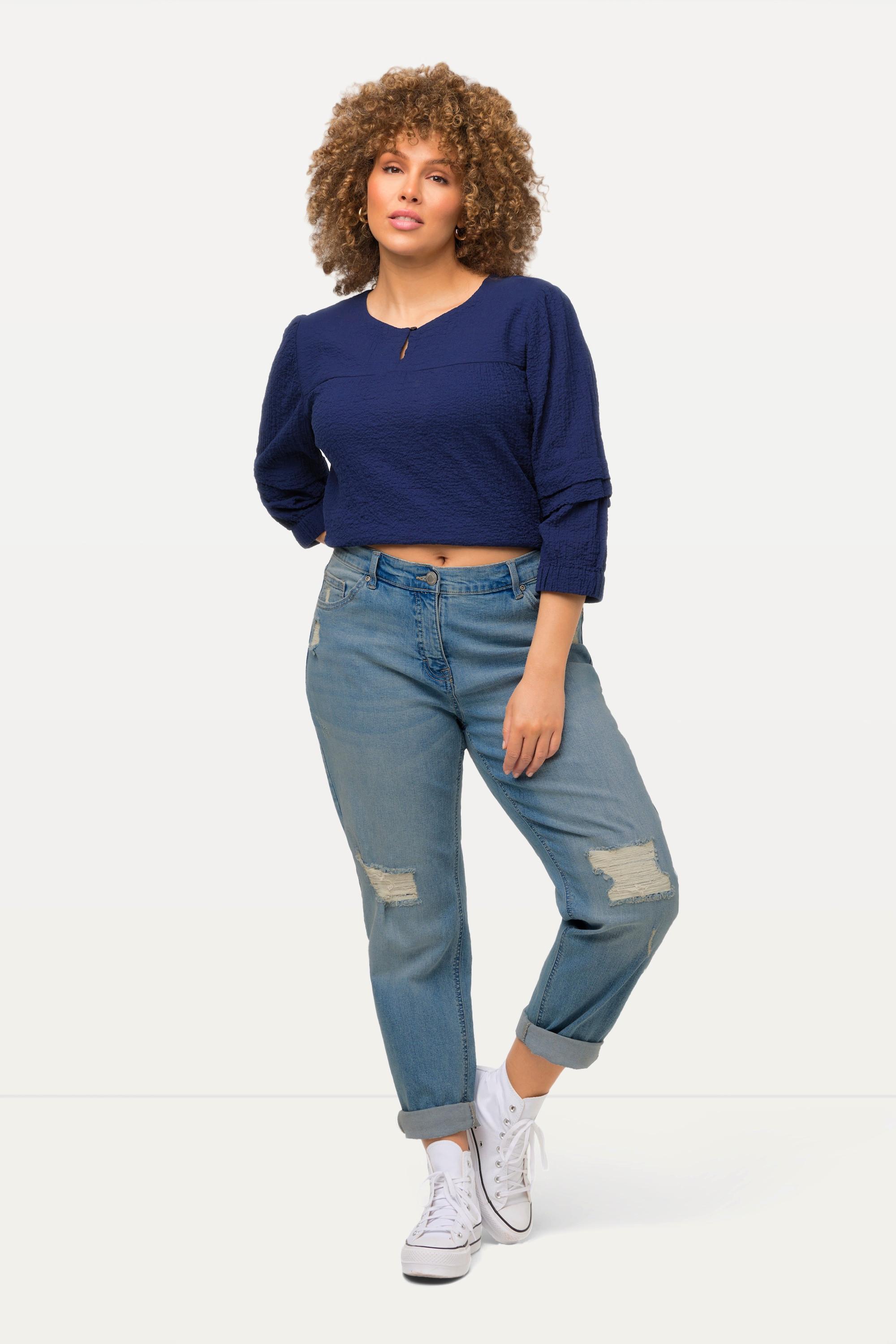 Ulla Popken  Boyfriend-Jeans, Destroy-Effekte, Komfortbund 