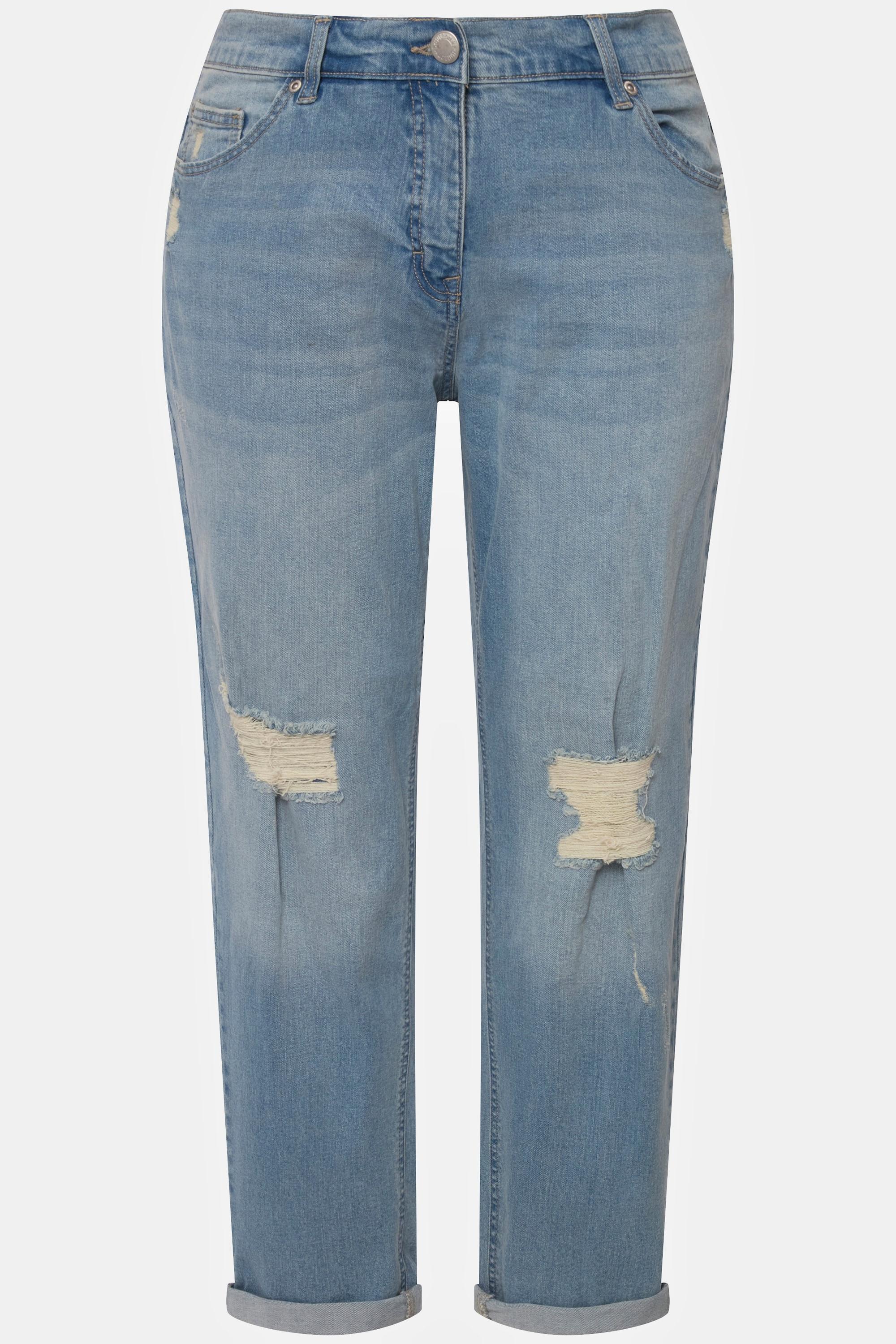 Ulla Popken  Boyfriend-Jeans, Destroy-Effekte, Komfortbund 