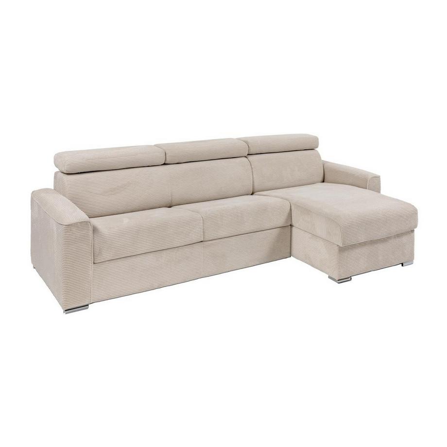 Canapé d'angle réversible convertible express en velours côtelé beige - Couchage 160 cm - Matelas 18 cm - VIZIR