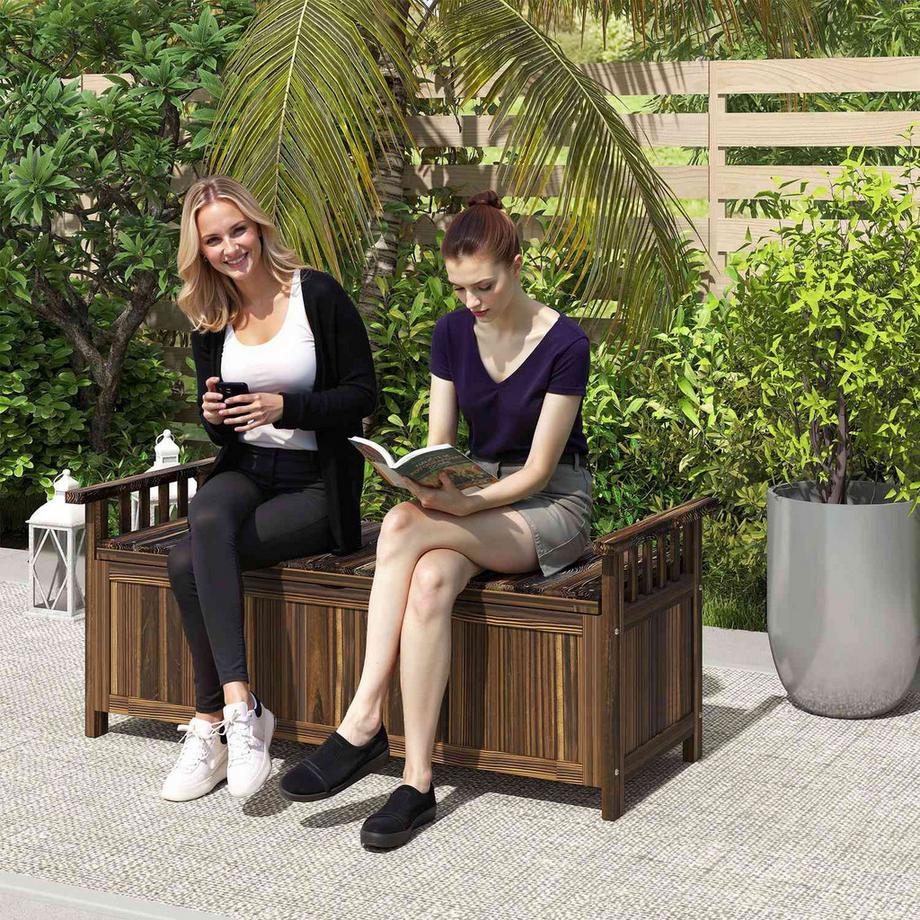 Northio Banc de jardin en bois 2 places, banc résistant aux intempéries, salon de jardin avec accoudoirs de rangement, banc de parc, capacité de charge de 240 kg, banc de balcon, banc en bois pour balcon, terrasse, jardin, 128,5 x 56 x 53,5 cm, carbonisé |  