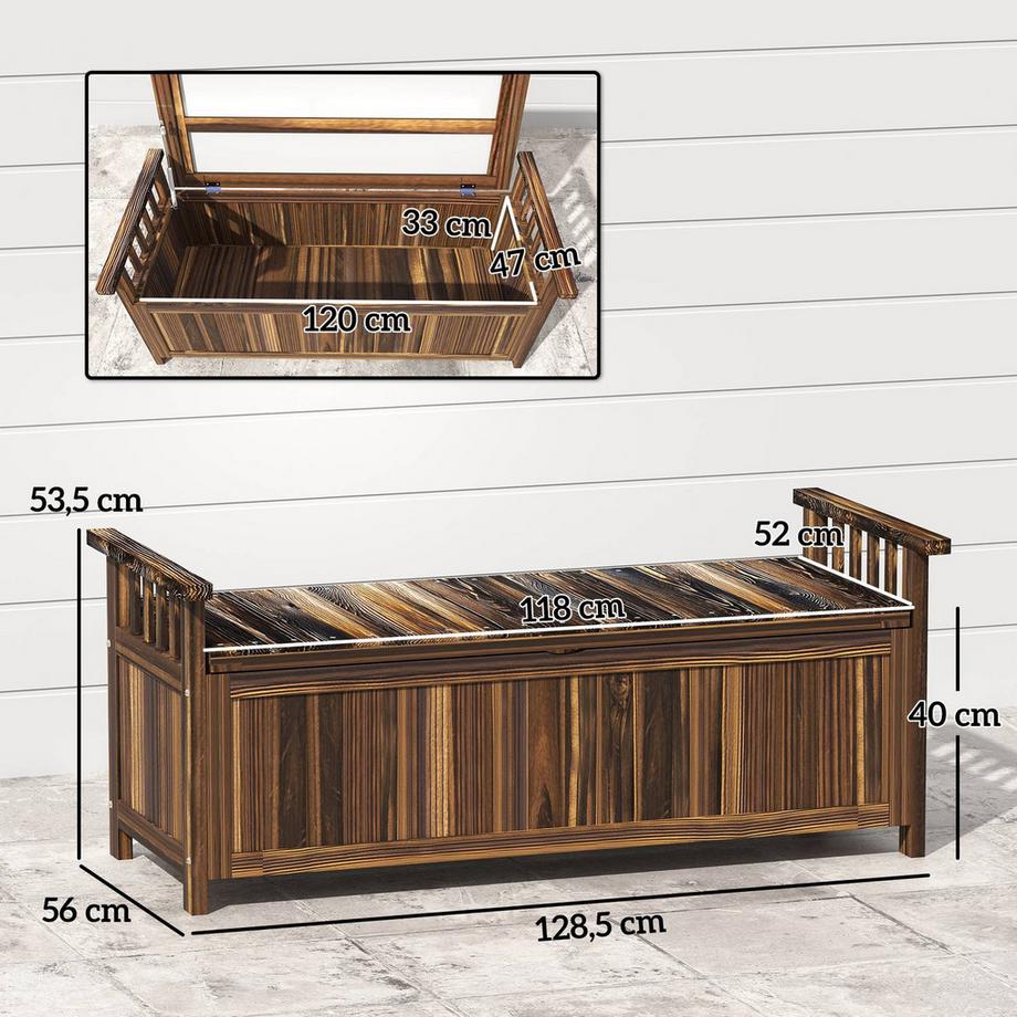 Northio Banc de jardin en bois 2 places, banc résistant aux intempéries, salon de jardin avec accoudoirs de rangement, banc de parc, capacité de charge de 240 kg, banc de balcon, banc en bois pour balcon, terrasse, jardin, 128,5 x 56 x 53,5 cm, carbonisé |  