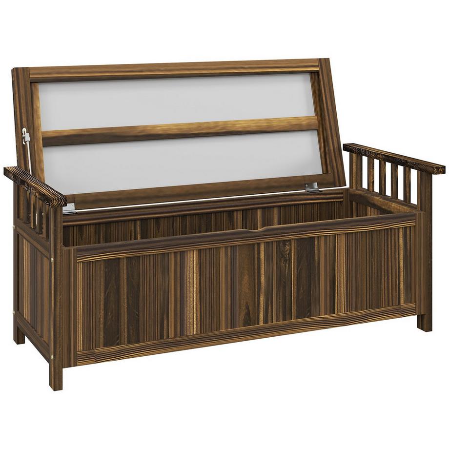 Banc de jardin en bois 2 places, banc résistant aux intempéries, salon de jardin avec accoudoirs de rangement, banc de parc, capacité de charge de 240 kg, banc de balcon, banc en bois pour balcon, terrasse, jardin, 128,5 x 56 x 53,5 cm, carbonisé |