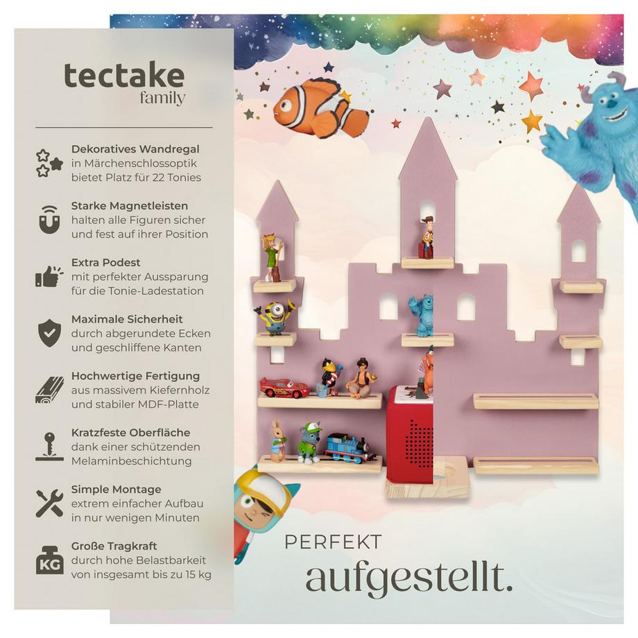 Tectake Étagère murale MyLittleStory Princess Castle jusqu'à 22 tonies  