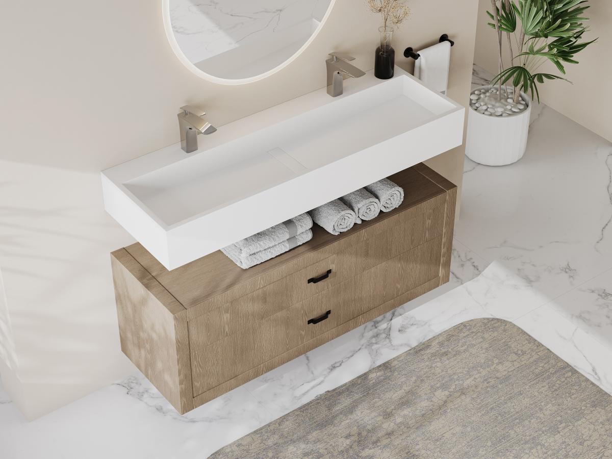 SHOWER DESIGN Piano lavabo da parete in Solid Surface L120 x l40 x H15 cm Bianco - YAMDROK  