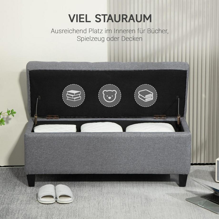 Northio Sitzbank Polsterbank mit Stauraum Truhenbank Flur Schlafzimmer Wohnzimmer leinenartiges Polyester Gummiholz Hellgrau 100 x 40 x 44 cm  