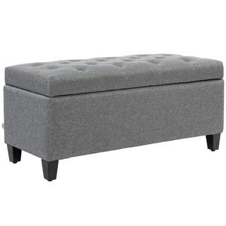 Northio Banc banquette rembourrée avec espace de rangement banc coffre couloir chambre salon polyester imitation lin bois d'hévéa gris clair 100 x 40 x 44 cm  