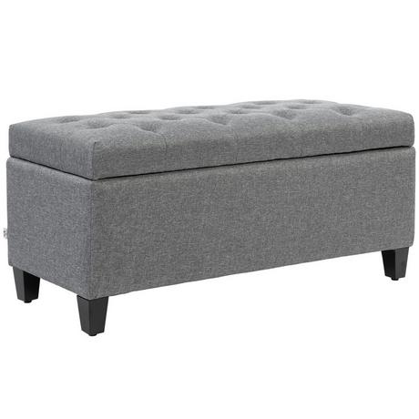 Northio Banc banquette rembourrée avec espace de rangement banc coffre couloir chambre salon polyester imitation lin bois d'hévéa gris clair 100 x 40 x 44 cm  