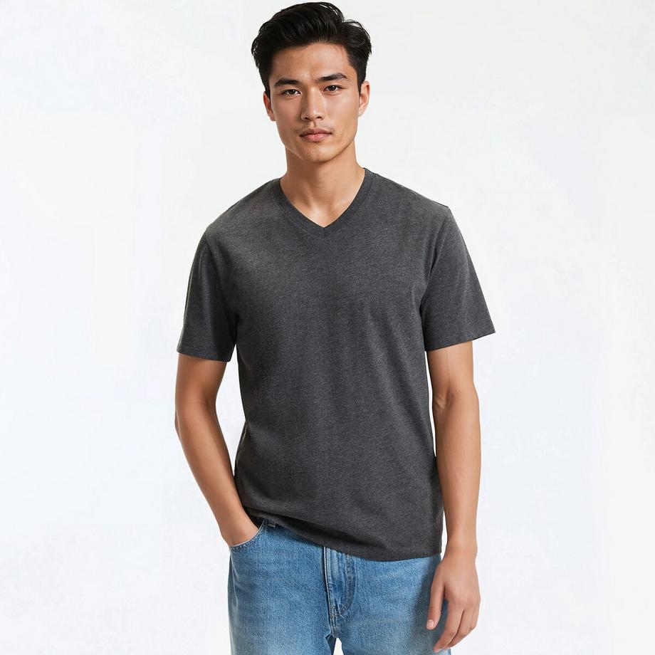 T-Shirt aus Baumwolle mit V-Ausschnitt und kurzen Ärmeln