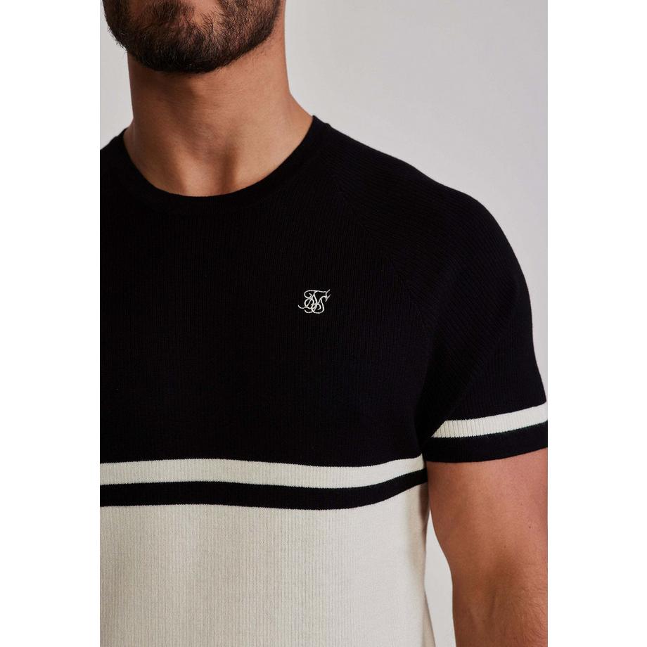 Sik Silk Strick-T-Shirt mit Colorblock Streifen  