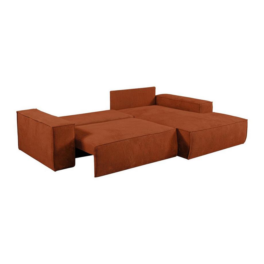 Vente-unique Divano letto angolo a destra in Velluto a coste Terracotta - AMELIA  
