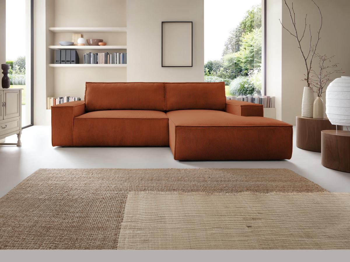 Vente-unique Ecksofa mit Schlaffunktion - Ecke rechts - Cord - Terracotta - AMELIA  