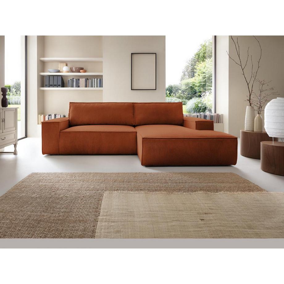 Vente-unique Divano letto angolo a destra in Velluto a coste Terracotta - AMELIA  