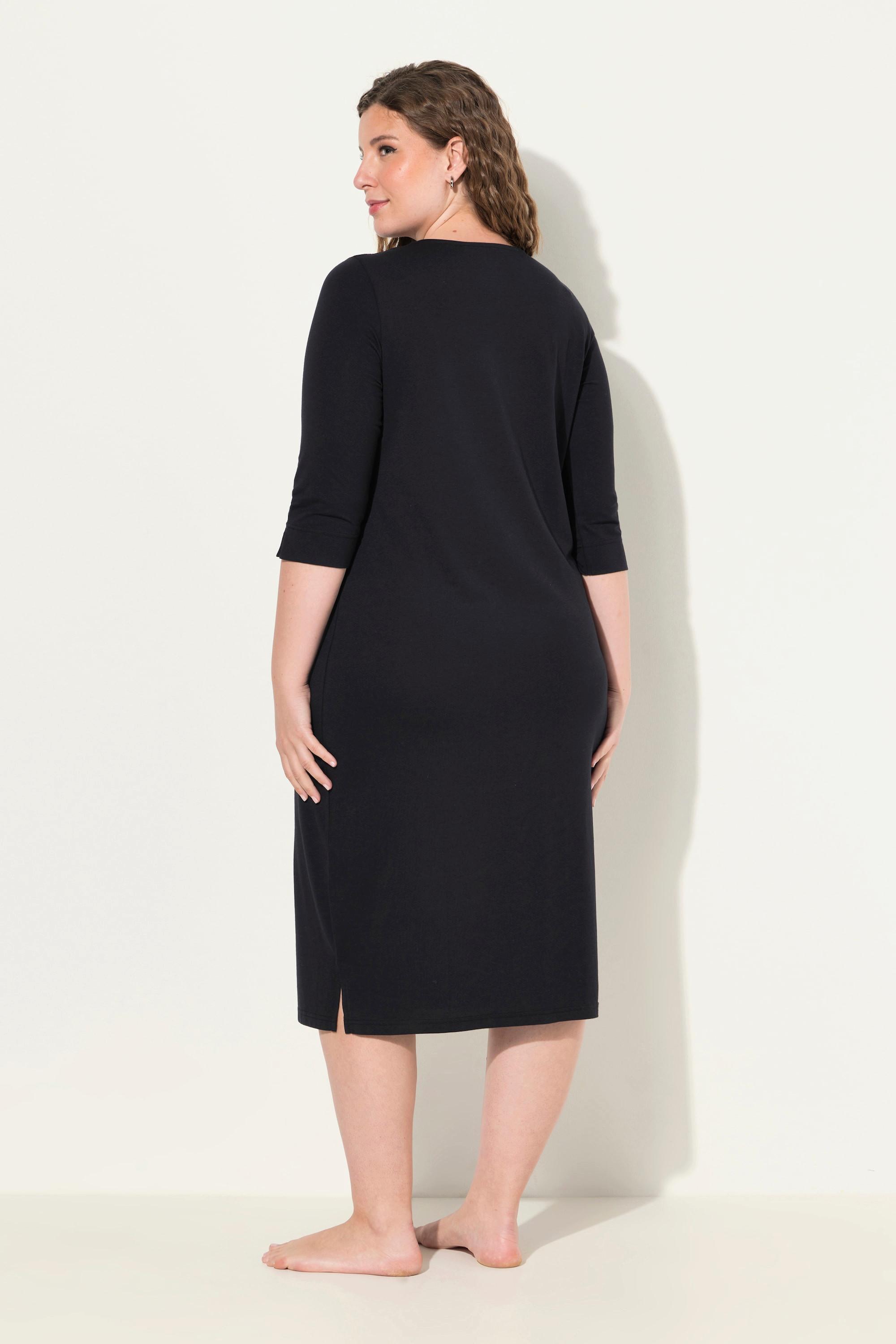 Ulla Popken Chemise de nuit Empiècement dentelle Col V Manches 3/4  