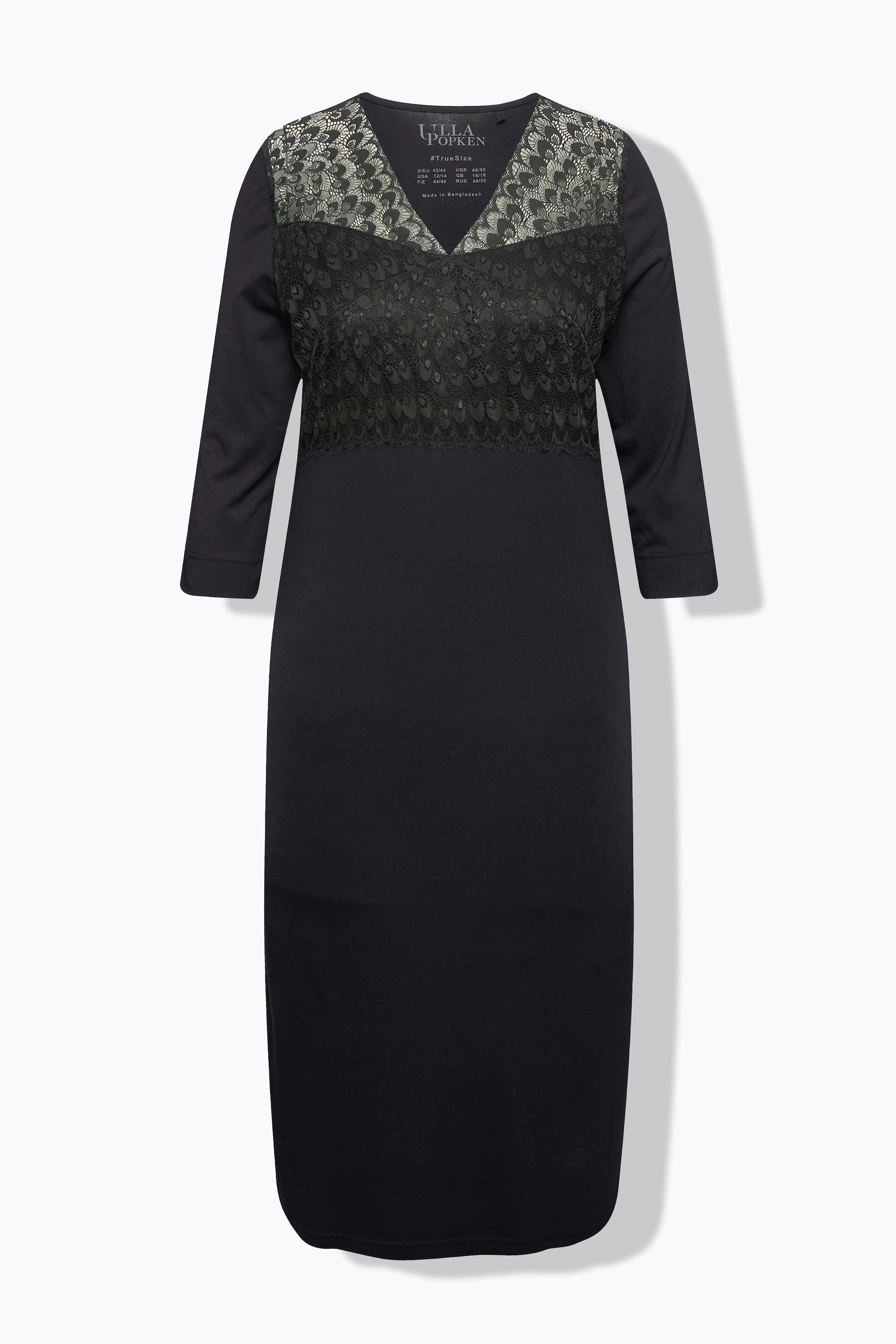 Ulla Popken Chemise de nuit Empiècement dentelle Col V Manches 3/4  