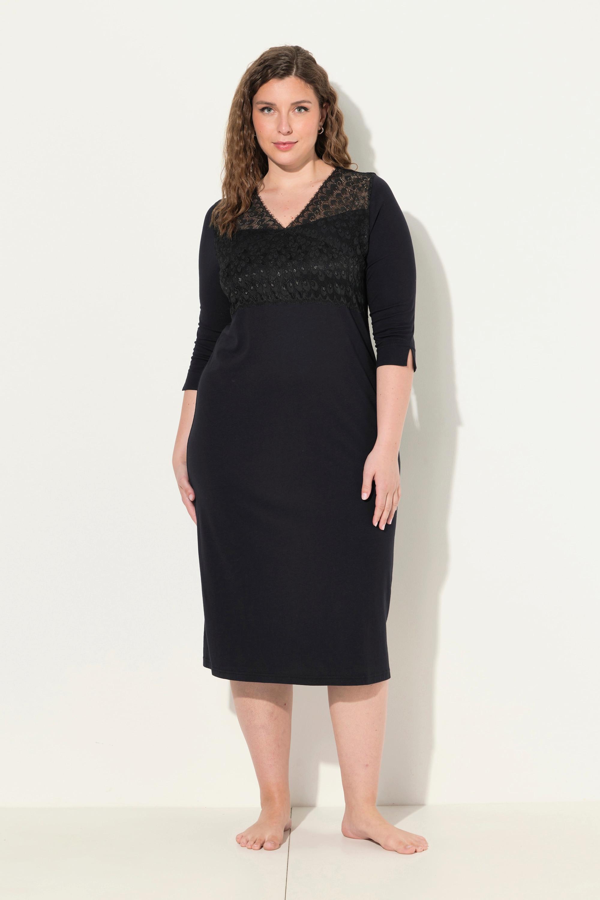 Ulla Popken Chemise de nuit Empiècement dentelle Col V Manches 3/4  