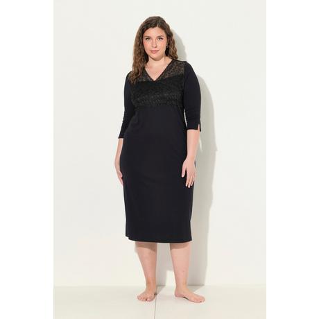 Ulla Popken Chemise de nuit Empiècement dentelle Col V Manches 3/4  